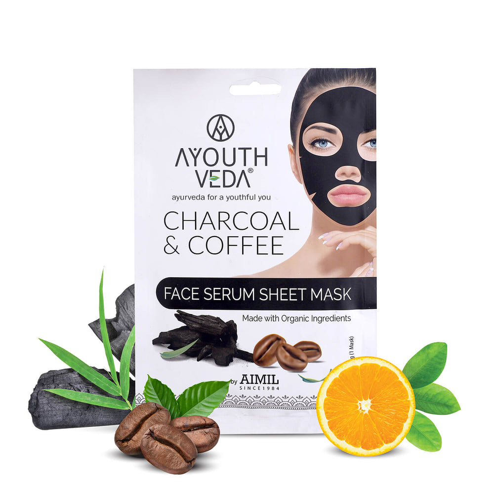 Charcoal & Coffee Face Serum Sheet Mask With Coffee & Mint (Net Qty- 20g) - Ayouthveda