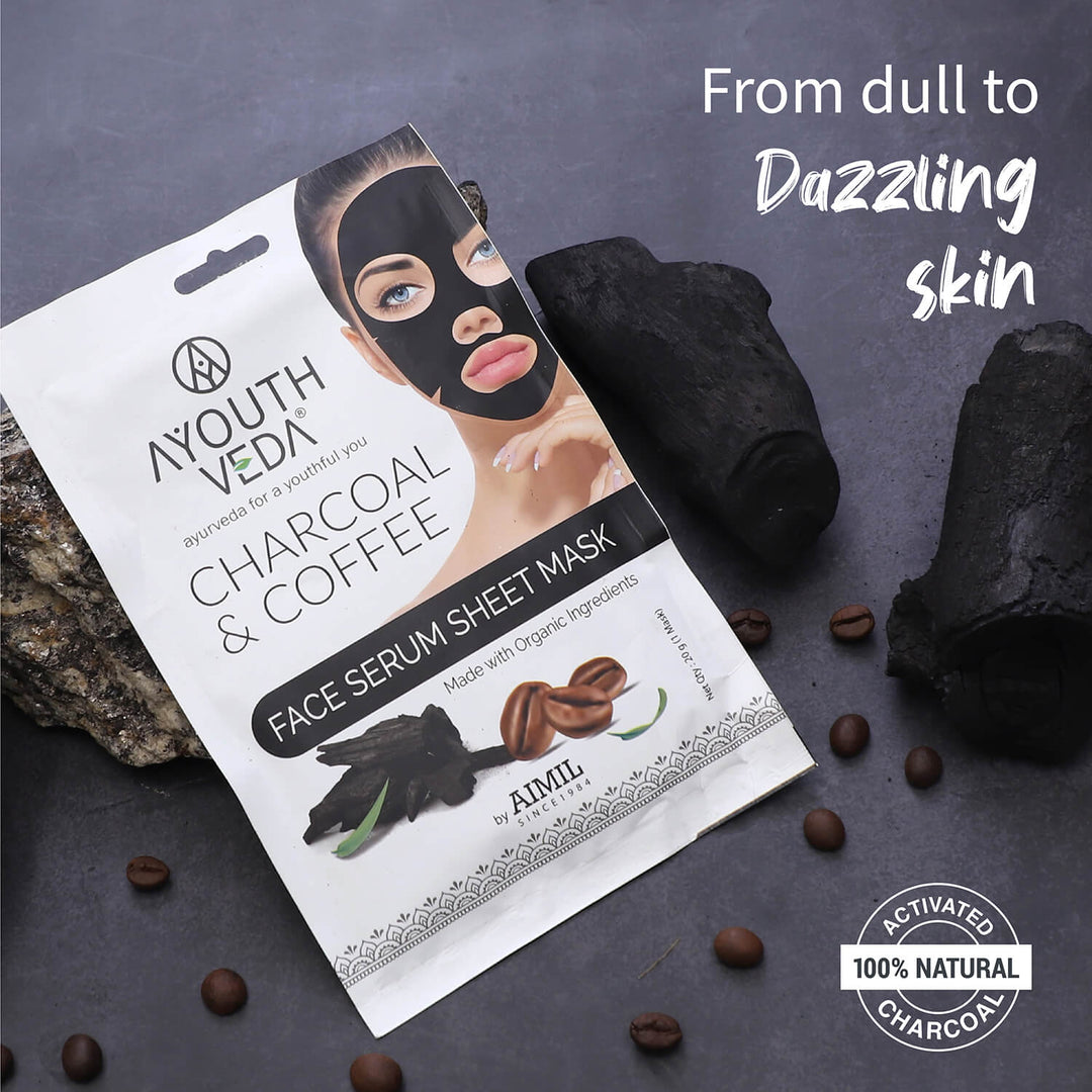 Charcoal & Coffee Face Serum Sheet Mask With Coffee & Mint (Net Qty- 20g) - Ayouthveda