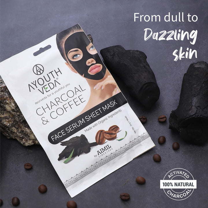 Charcoal & Coffee Face Serum Sheet Mask With Coffee & Mint (Net Qty- 20g) - Ayouthveda