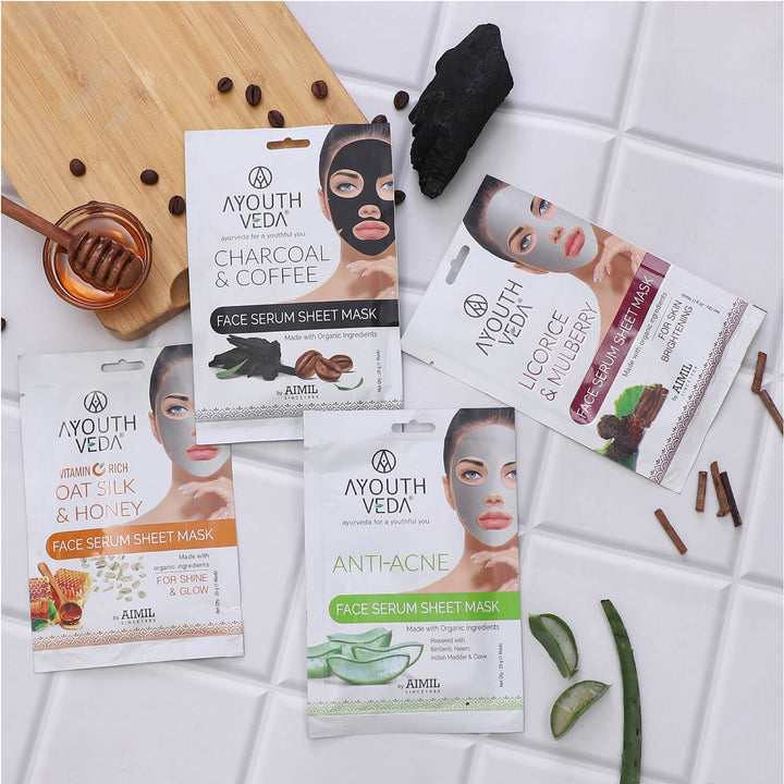 Charcoal & Coffee Face Serum Sheet Mask With Coffee & Mint (Net Qty- 20g) - Ayouthveda