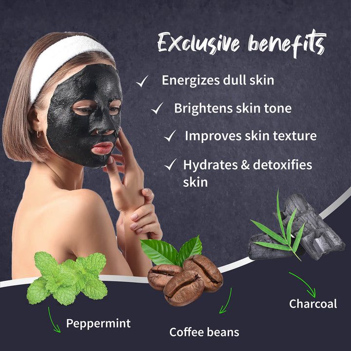 Charcoal & Coffee Face Serum Sheet Mask With Coffee & Mint (Net Qty- 20g) - Ayouthveda