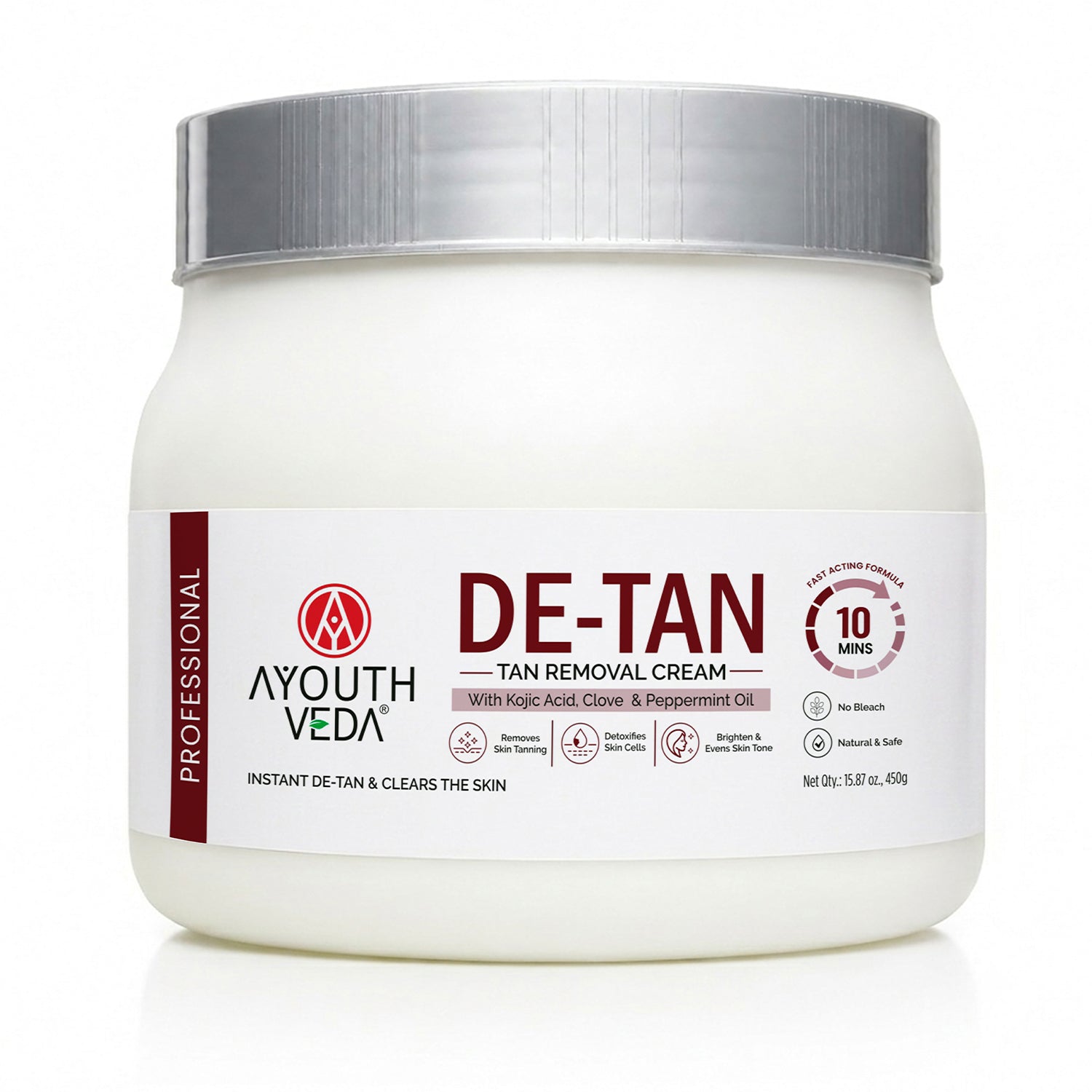 Ayouthveda De-Tan Tan Removal Cream – Kojic Acid, Clove & Peppermint Oil (450g)