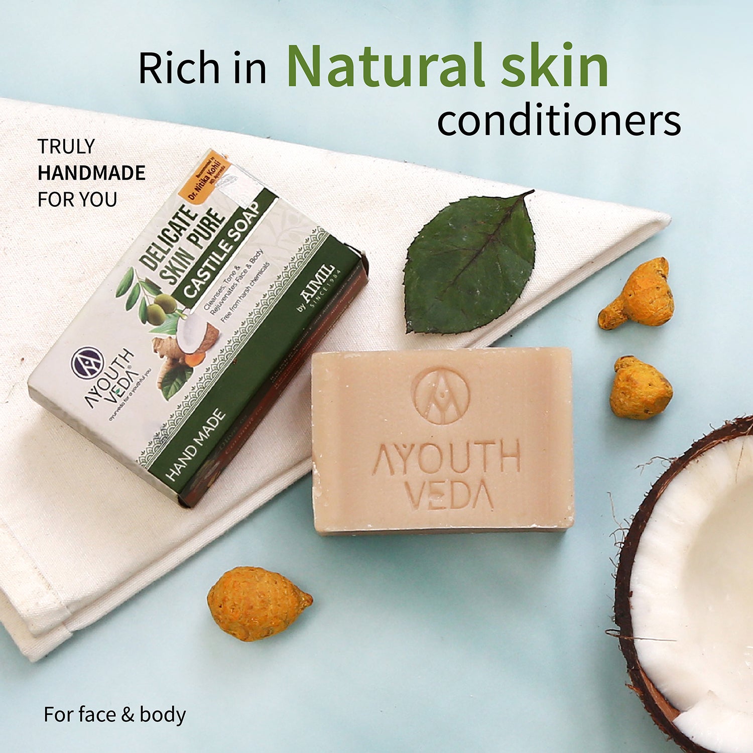Delicate Skin Pure Handmade Castile Soap With Neem & Tulsi ( Net Qty-100g) - Ayouthveda