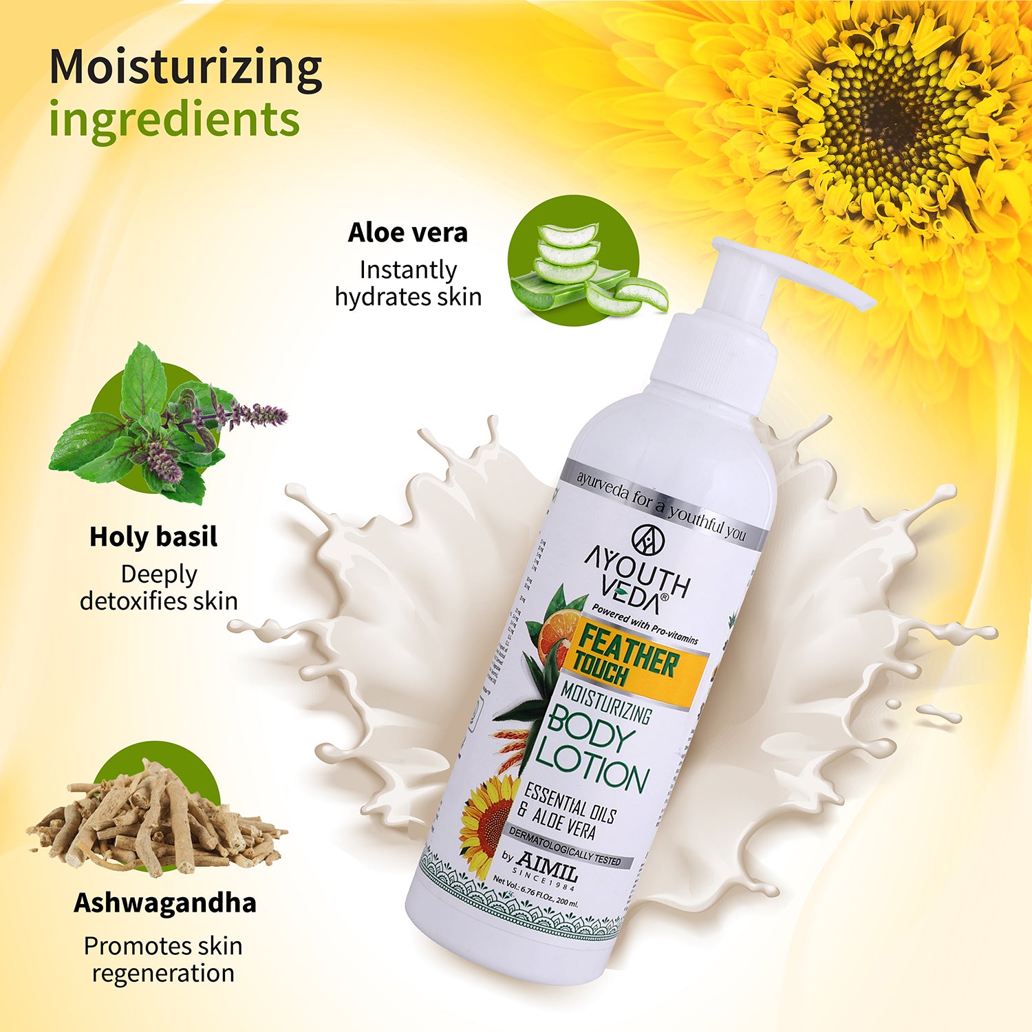 Feather Touch Moisturizing Body Lotion With Aloe vera (Net Qty- 200ml) - Ayouthveda