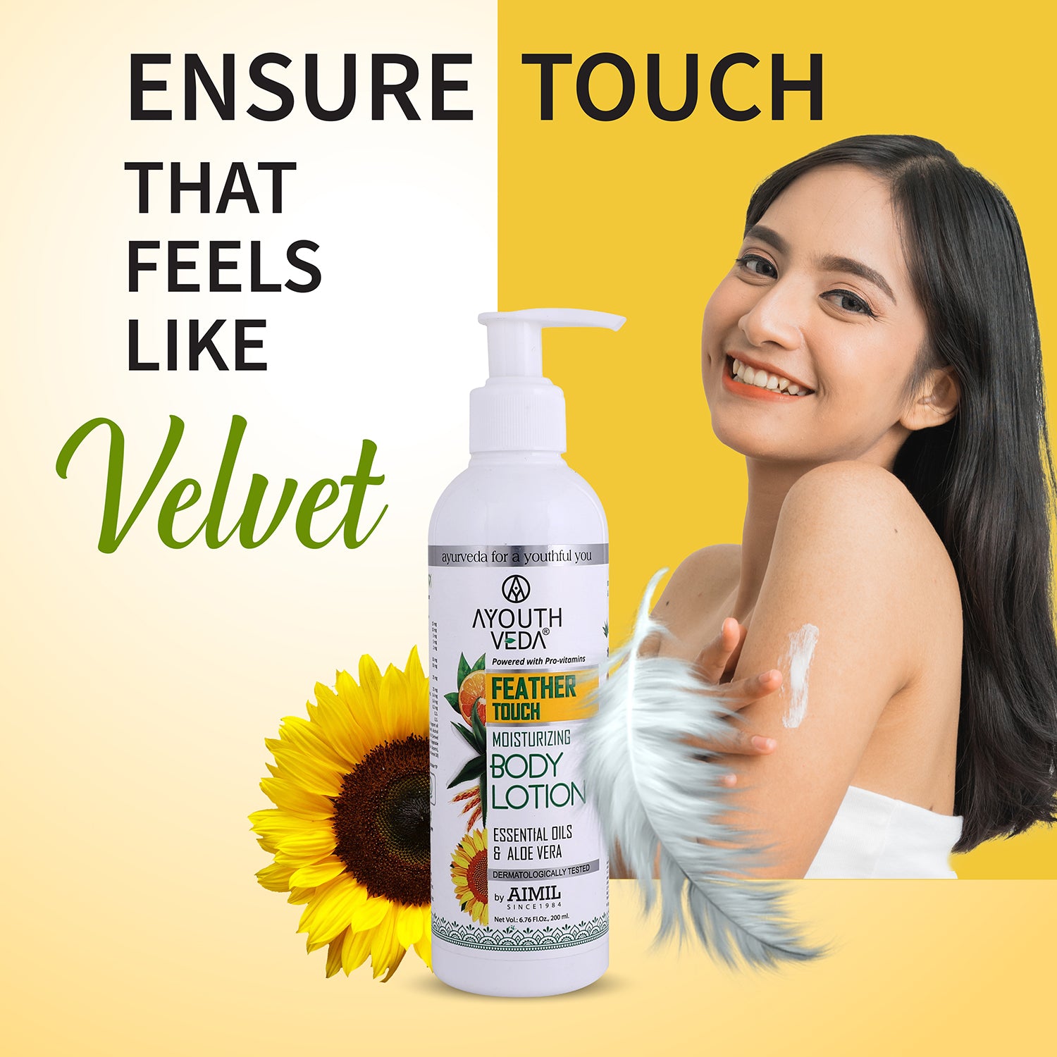 Feather Touch Moisturizing Body Lotion With Aloe vera (Net Qty- 200ml) - Ayouthveda