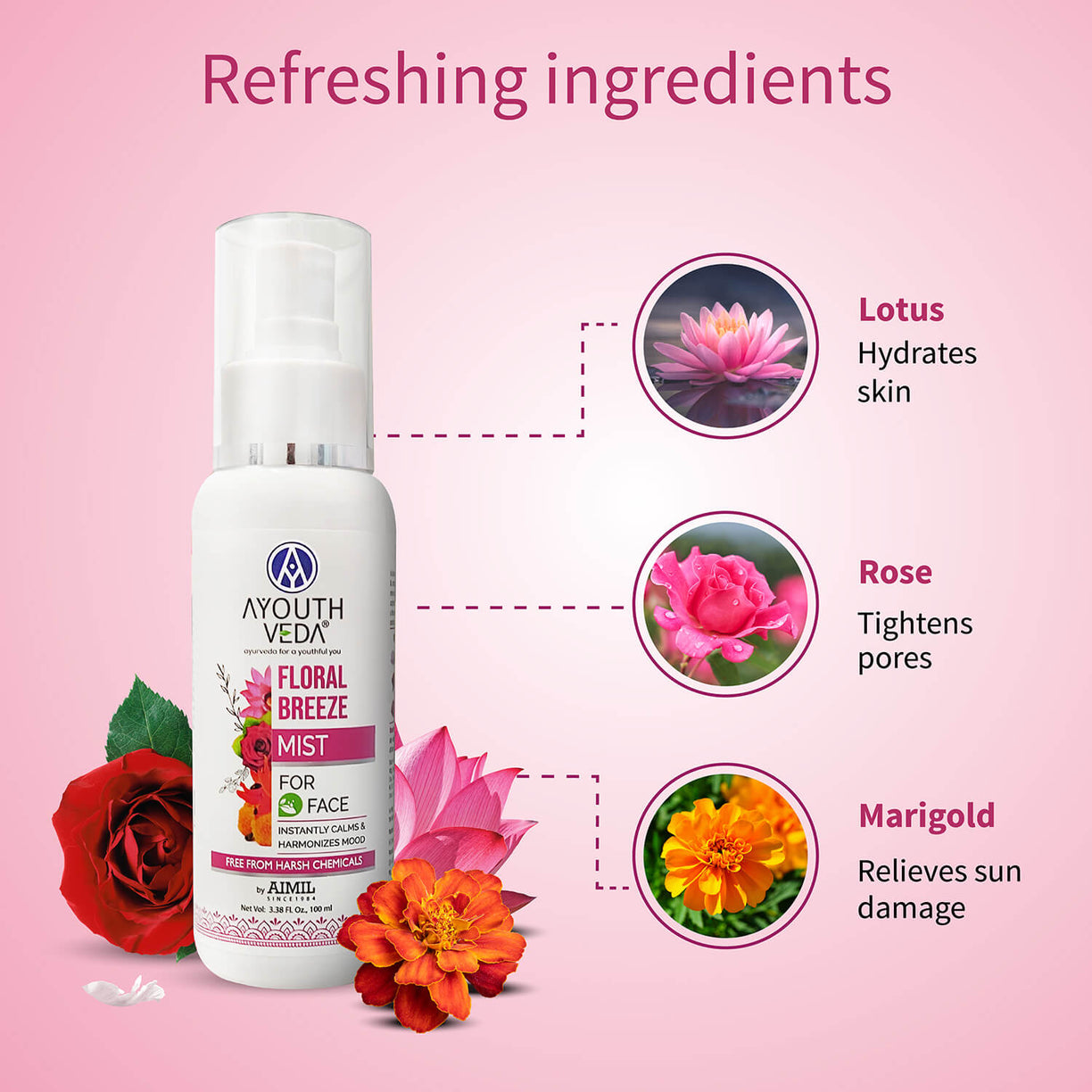 Floral Breeze Mist  to Keep Your Skin Hydrated All Day ( Net Qty-100ml) - Ayouthveda