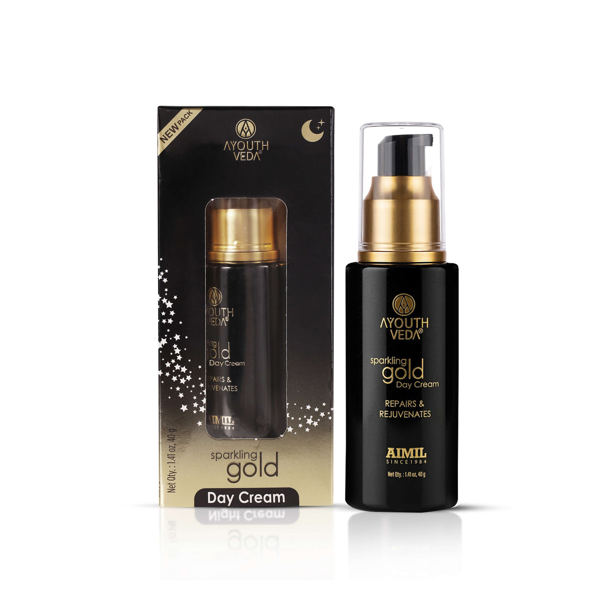 Ayouthveda Sparkling Gold Day Cream | 24K Nano Gold & Kashmiri Saffron | Anti-Ageing, Brightening & Blemish Reduction | Restores Skin Elasticity | Natural SPF Protection | For Dry to Normal Skin | 40g