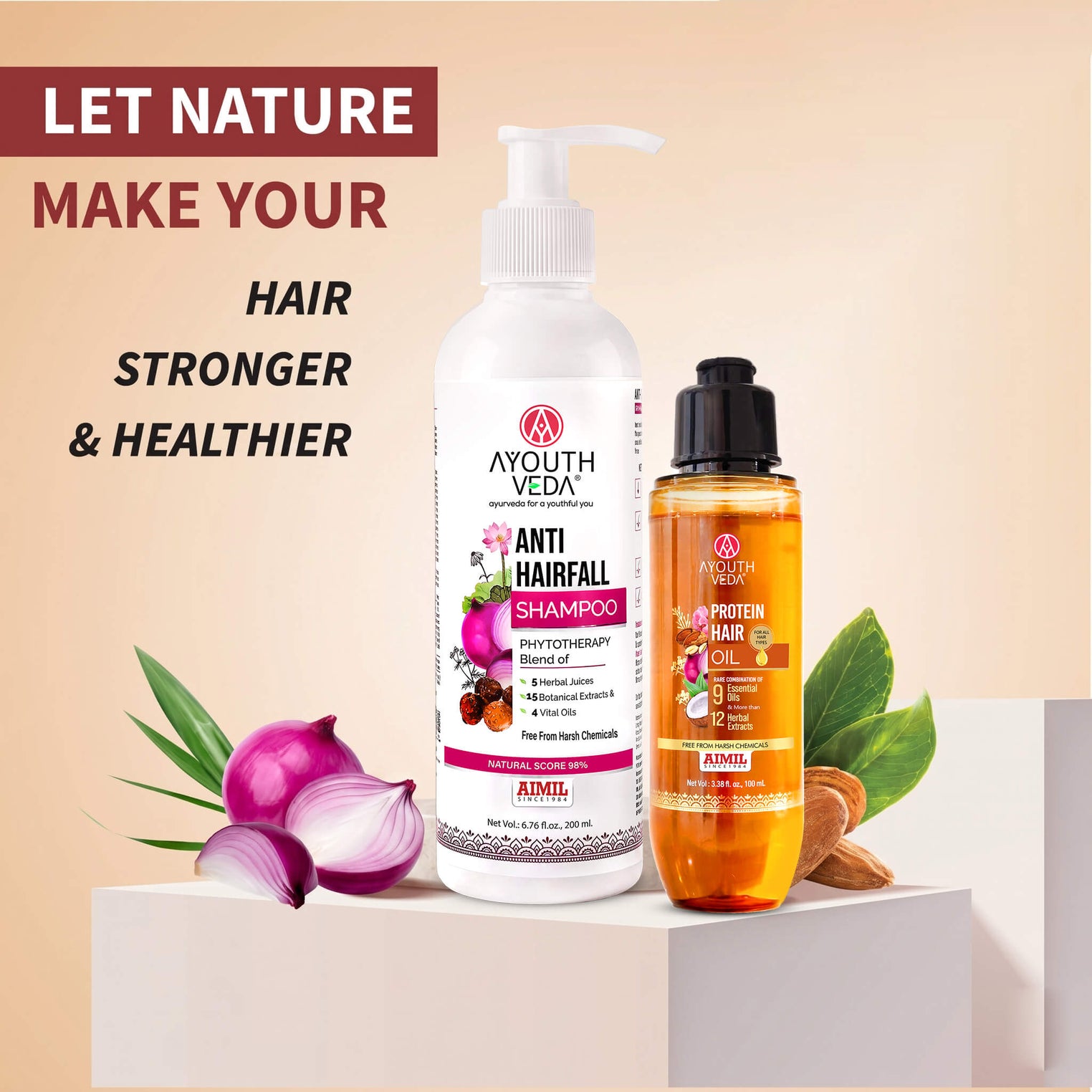 Ayouthveda Anti Hairfall Shampoo & Protein Hair Oil Combo | Complete Hair Care Kit | Cleanses, Nourishes & Strengthens Hair