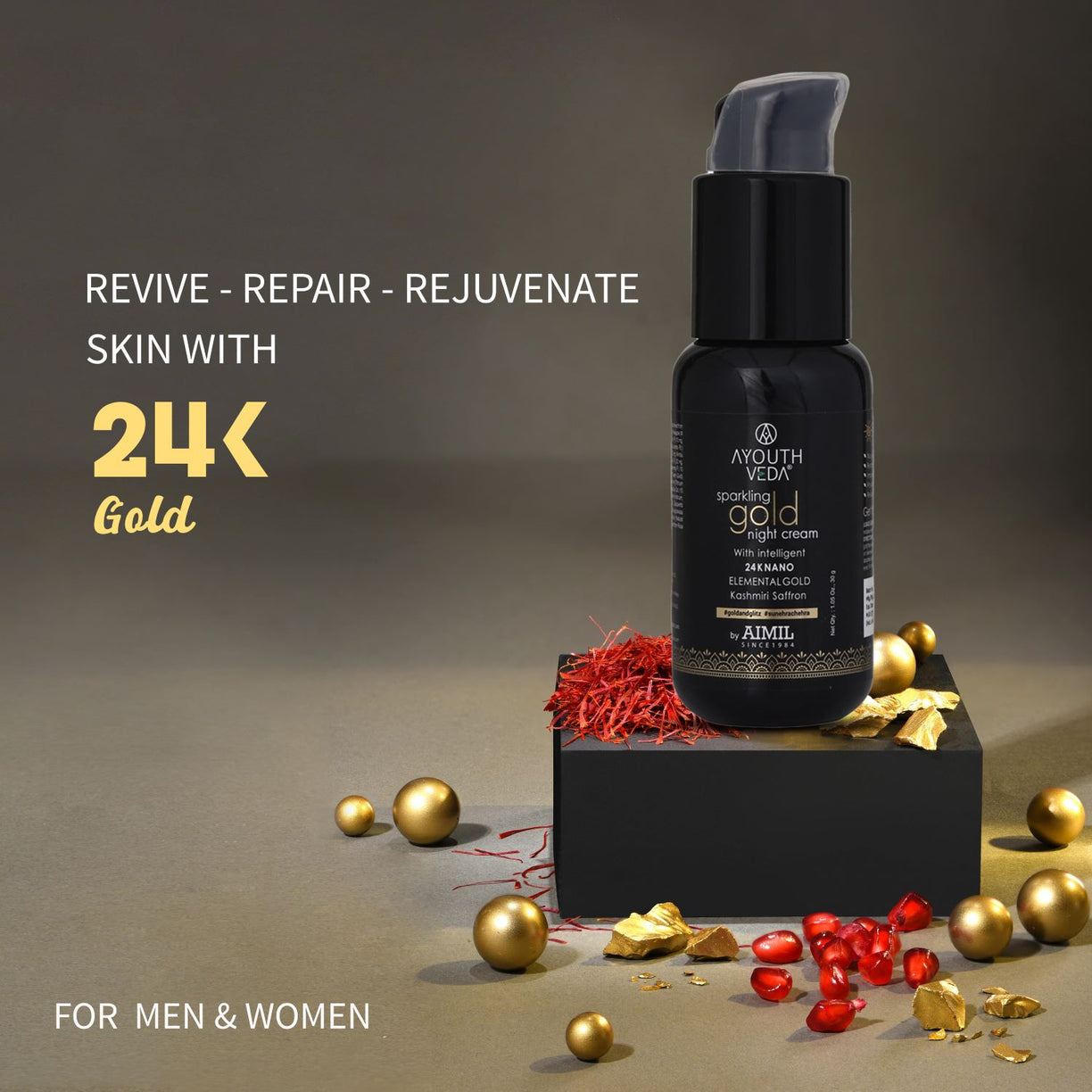 Sparkling Gold Night Cream With 24k Gold & Saffron - Ayouthveda