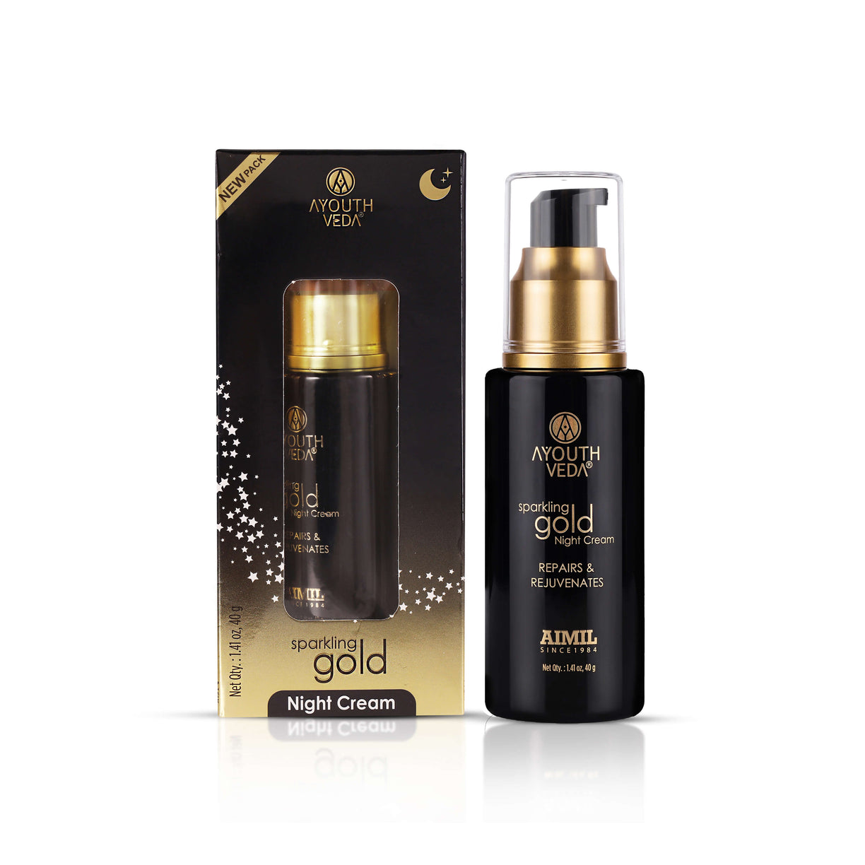 Ayouthveda Sparkling Gold Night Cream | 24K Nano Gold & Kashmiri Saffron | Reduces Fine Lines, Wrinkles & Dark Spots | Restores Skin Firmness & Elasticity | Overnight Anti-Ageing Face Cream | 40g