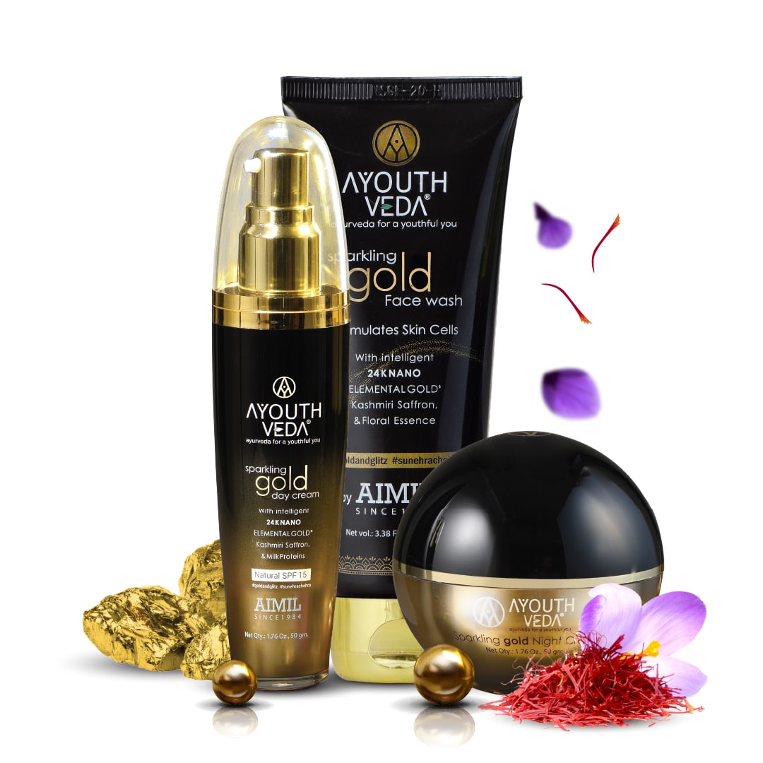 Golden Glow Regimen  Gold face wash-100ml , Gold Day Cream-50g , Gold Night Cream-50g - Ayouthveda