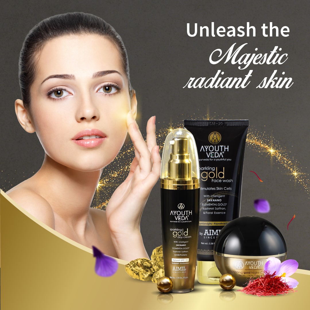 Golden Glow Regimen  Gold face wash-100ml , Gold Day Cream-50g , Gold Night Cream-50g - Ayouthveda