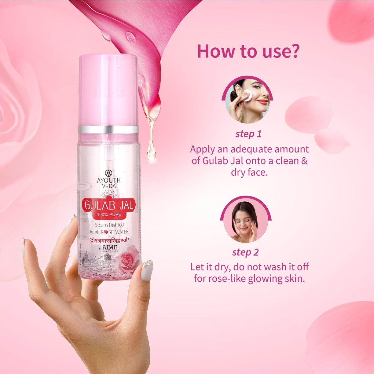 Ayouthveda Gulab Jal | Steam Distilled Real Rose Water  ( Net Qty-100ml ) - Ayouthveda