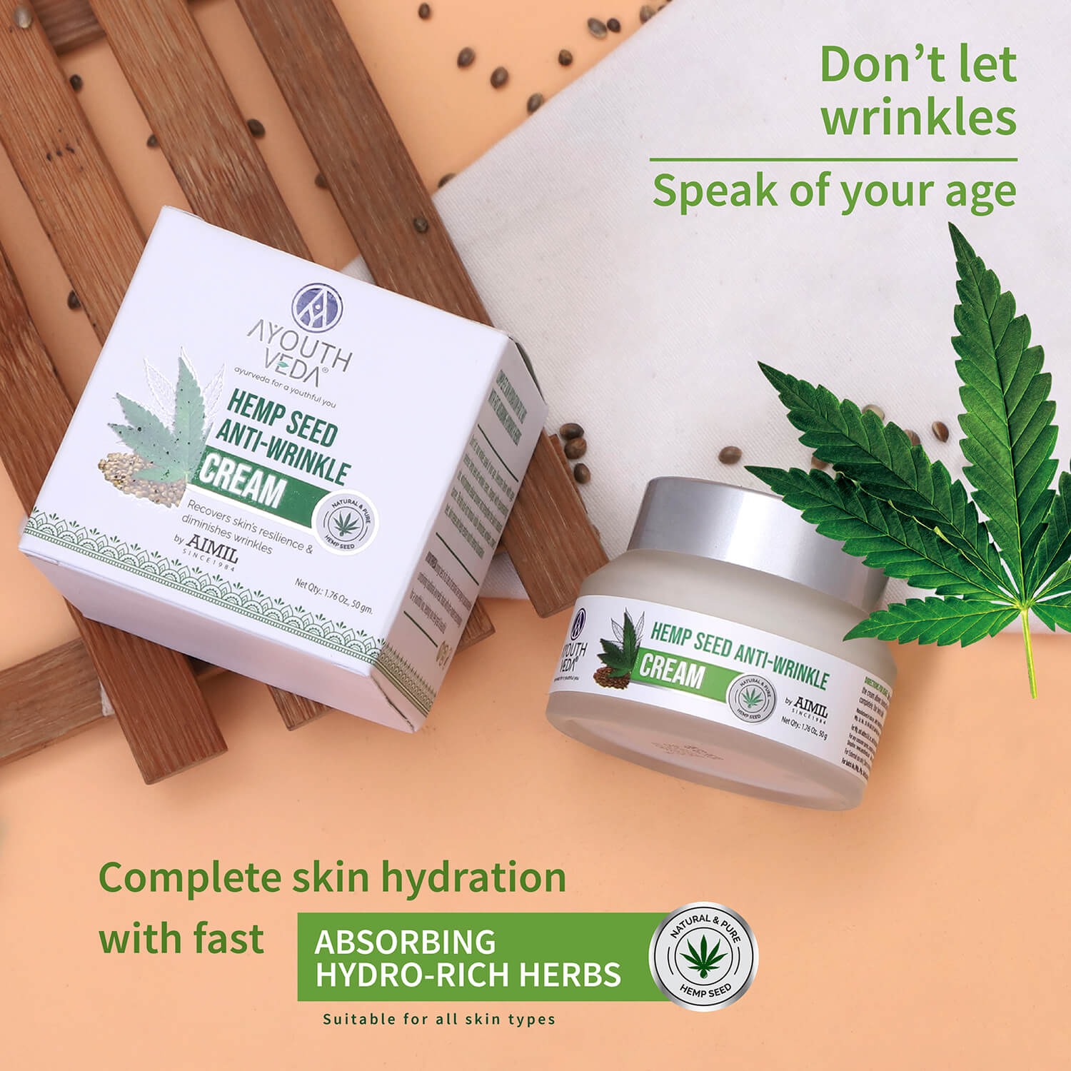 Hemp Seed Anti- Wrinkle Cream For Diminishing Wrinkles - Net Qty-50g - Ayouthveda