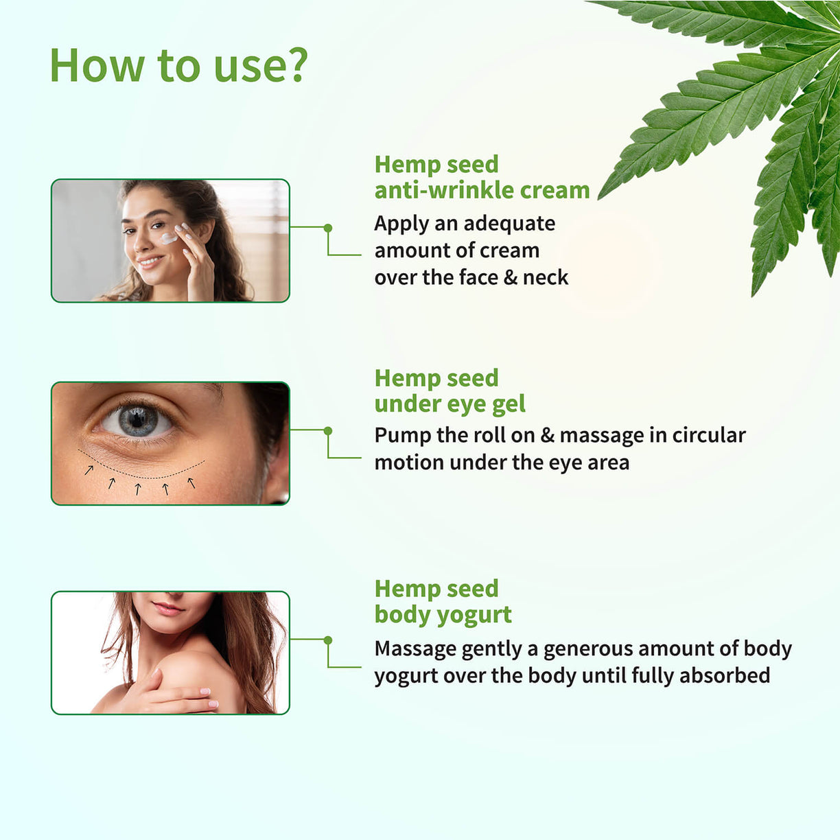 Hemp Collection ( Hemp Seed under eye gel 15g , Bodyogurt 200g, Wrinkle cream 50g ) - Ayouthveda