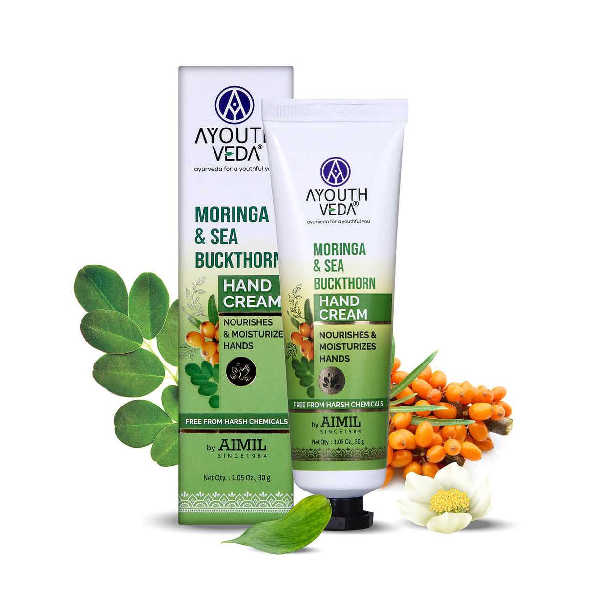 Moringa & Sea  Buckthorn Hand Cream For Moisturization 30g - Ayouthveda