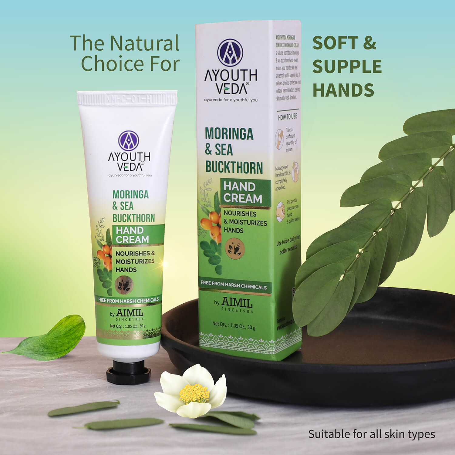 Moringa & Sea  Buckthorn Hand Cream For Moisturization 30g - Ayouthveda
