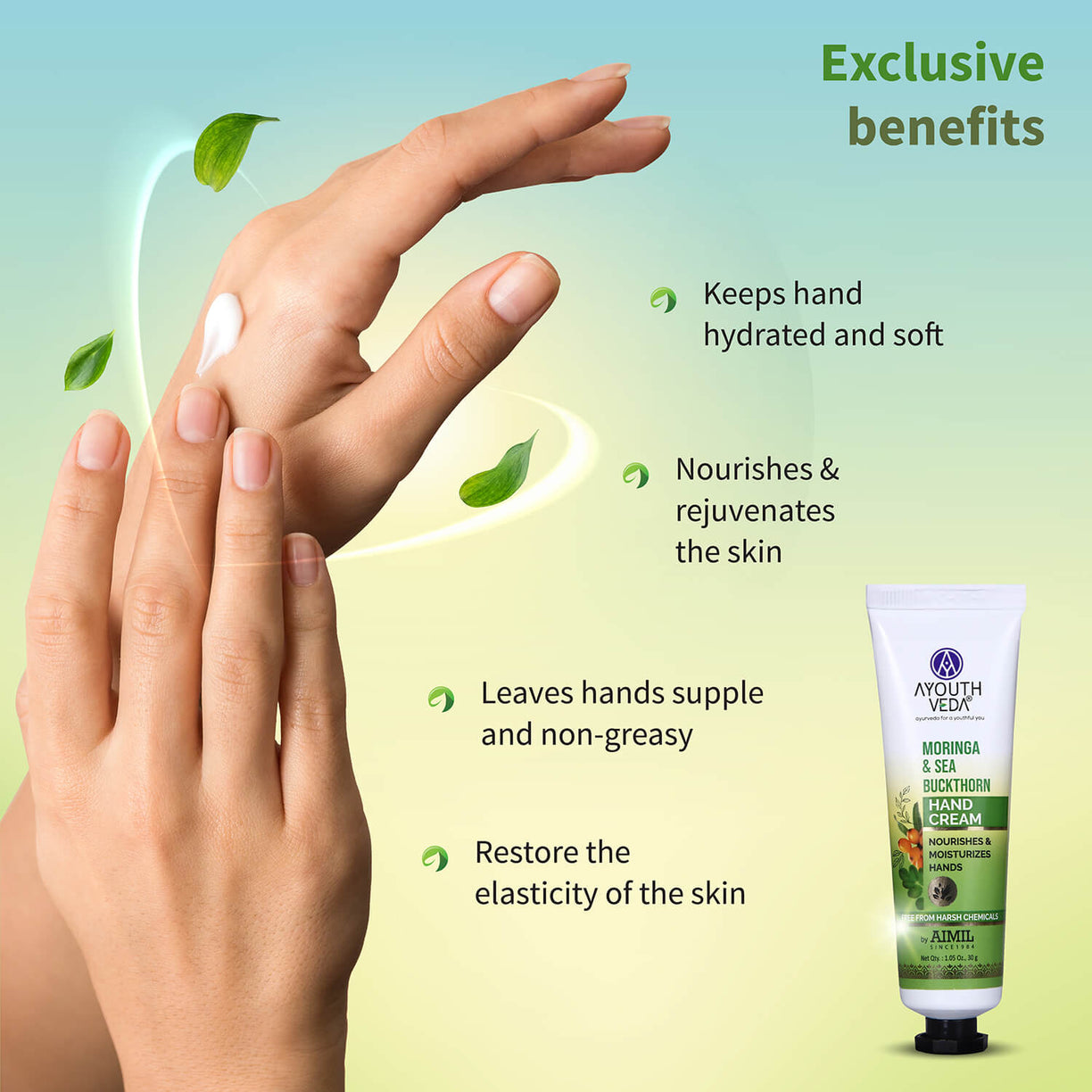 Moringa & Sea  Buckthorn Hand Cream For Moisturization 30g - Ayouthveda