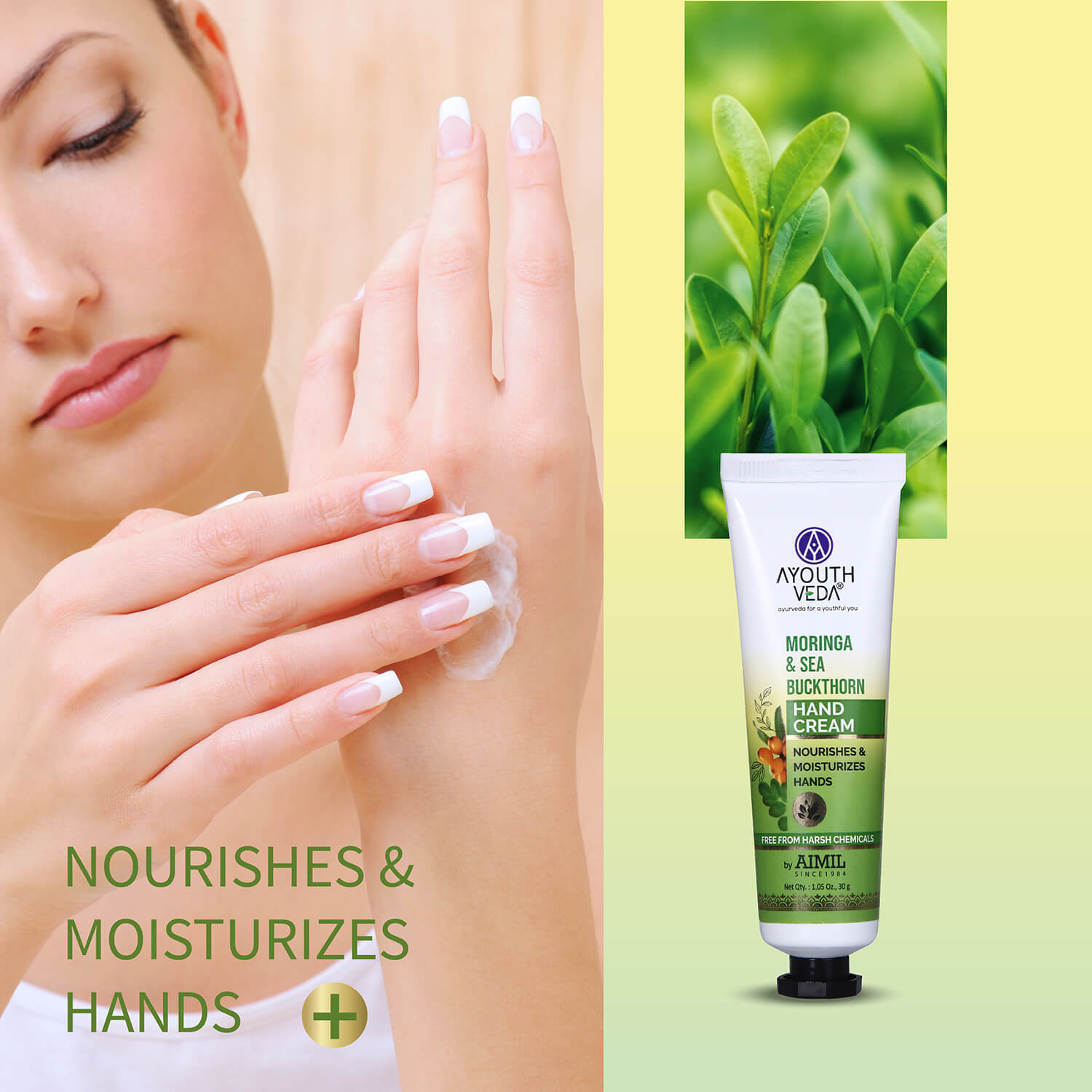 Moringa & Sea  Buckthorn Hand Cream For Moisturization 30g - Ayouthveda