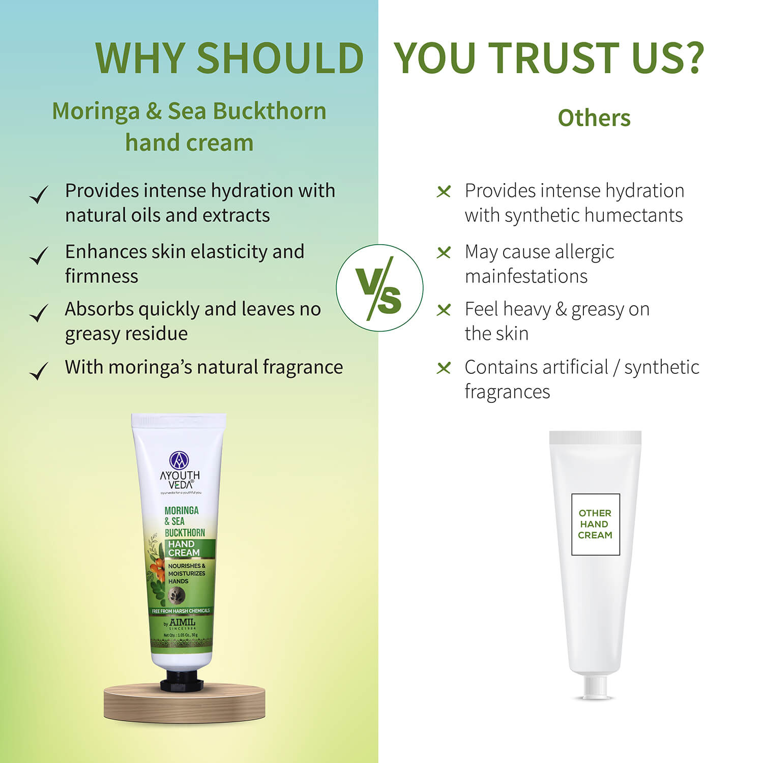 Moringa & Sea  Buckthorn Hand Cream For Moisturization 30g - Ayouthveda