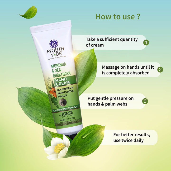 Moringa & Sea  Buckthorn Hand Cream For Moisturization 30g - Ayouthveda