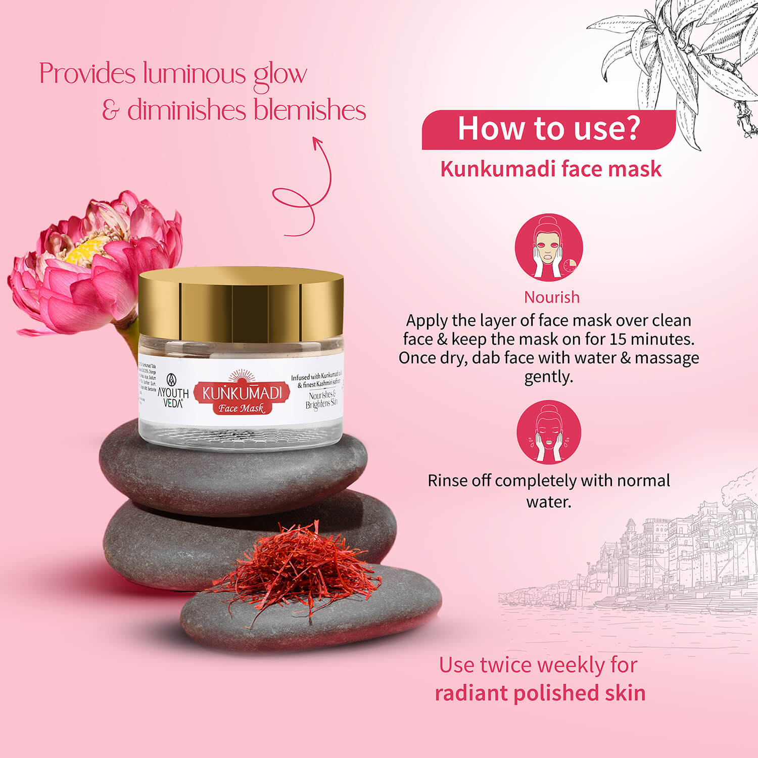 Kunkumadi Collection ( Kunkumadi Taila 30ml, Kunkumadi scrub 50g, Kunkumadi mask 50g ) - Ayouthveda