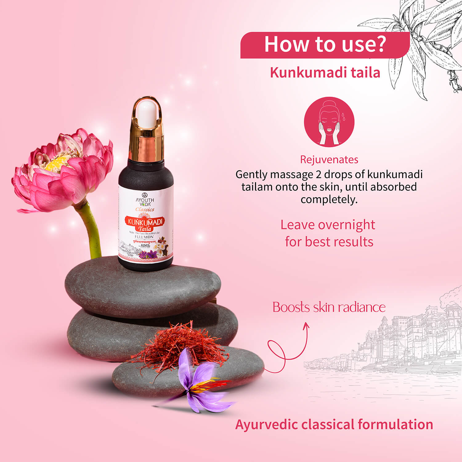 Kunkumadi Collection ( Kunkumadi Taila 30ml, Kunkumadi scrub 50g, Kunkumadi mask 50g ) - Ayouthveda