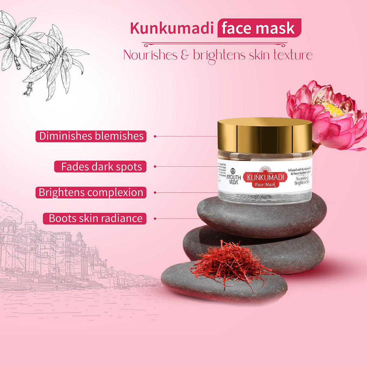 Kunkumadi Collection ( Kunkumadi Taila 30ml, Kunkumadi scrub 50g, Kunkumadi mask 50g ) - Ayouthveda