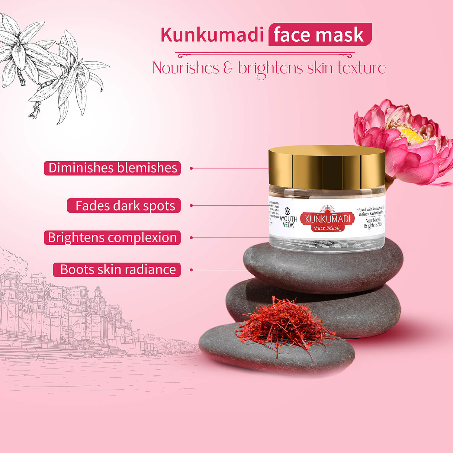 Kunkumadi Collection ( Kunkumadi Taila 30ml, Kunkumadi scrub 50g, Kunkumadi mask 50g ) - Ayouthveda