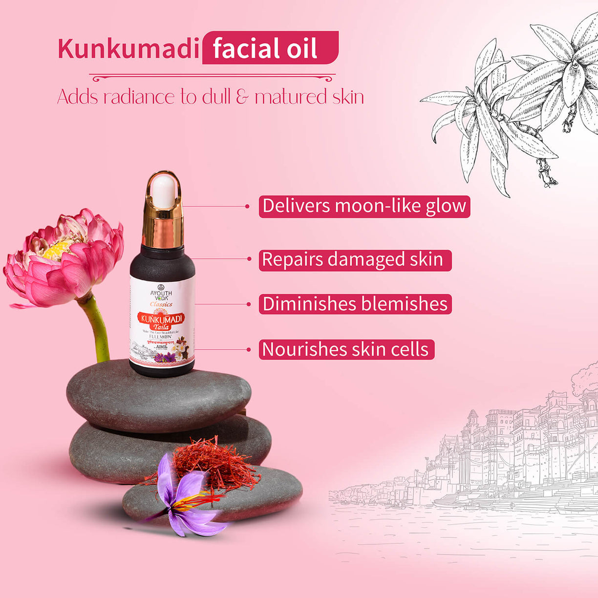 Kunkumadi Collection ( Kunkumadi Taila 30ml, Kunkumadi scrub 50g, Kunkumadi mask 50g ) - Ayouthveda