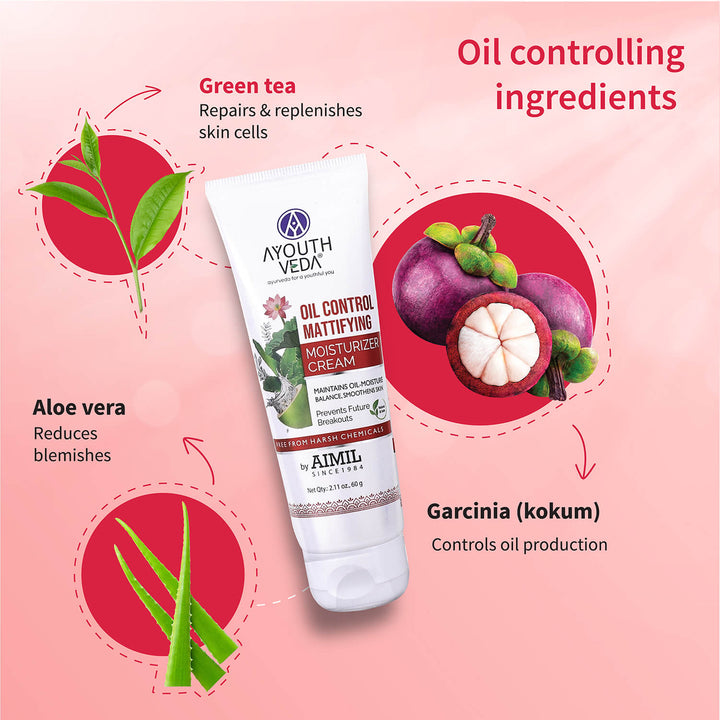 Oil Control Mattifying Moisturizer Cream for  Acne Prone Skin 60g - Ayouthveda