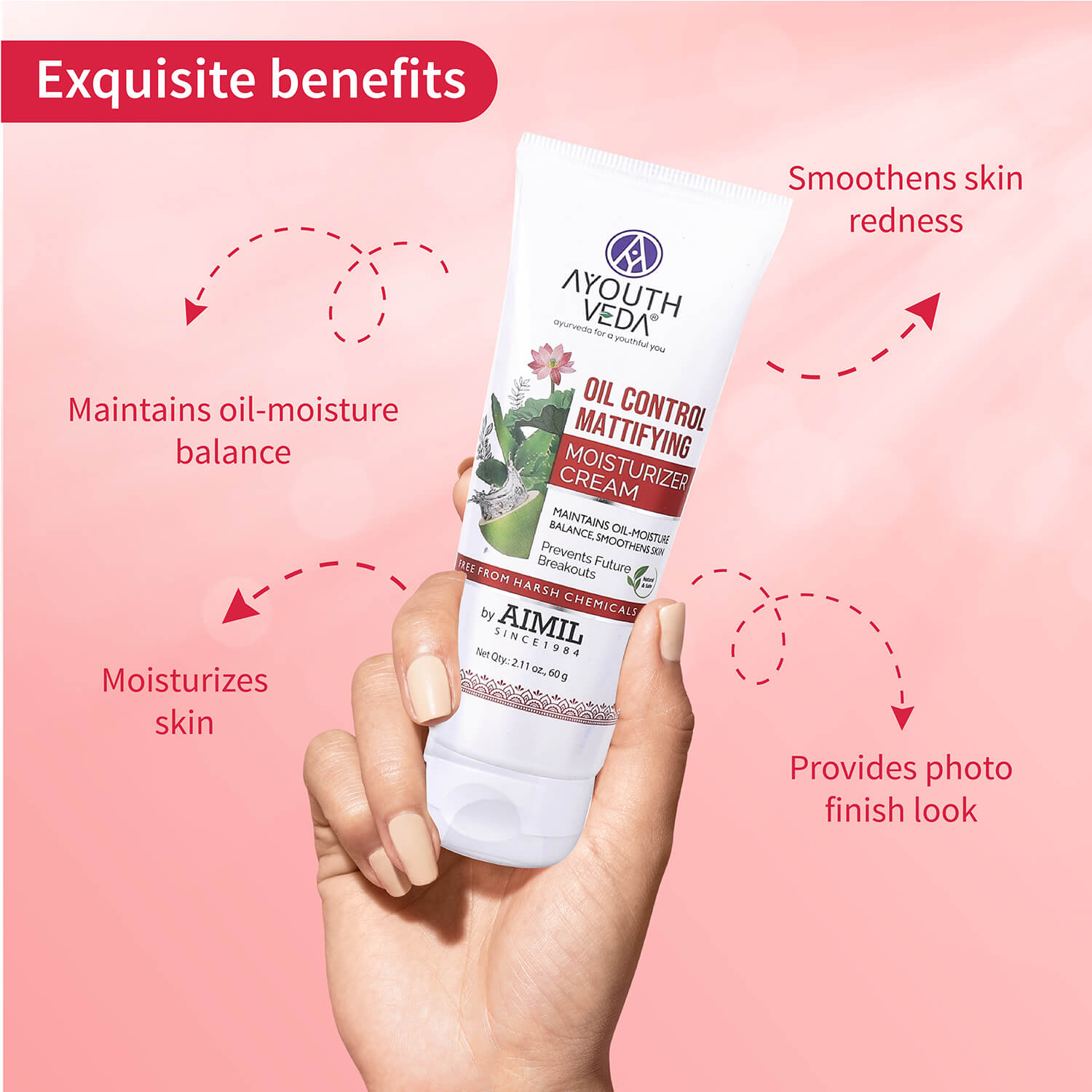 Oil Control Mattifying Moisturizer Cream for  Acne Prone Skin 60g - Ayouthveda