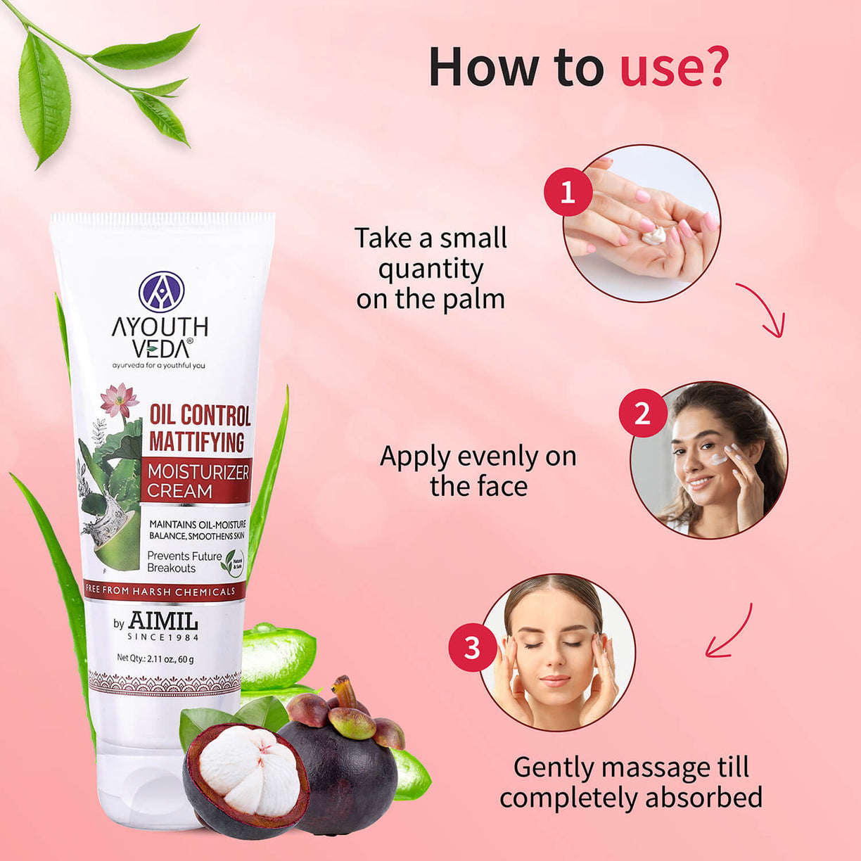 Oil Control Mattifying Moisturizer Cream for  Acne Prone Skin 60g - Ayouthveda