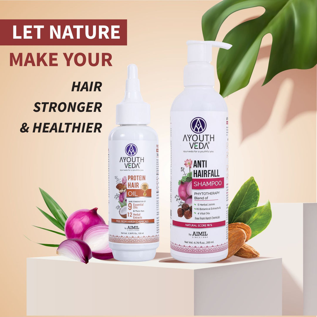 Hair Fall Control Combo | Protein Hair Oil 100ml & Anti hair fall Shampoo 200ml - Ayouthveda