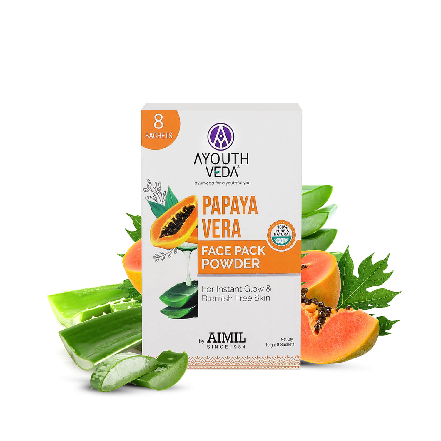 Papaya Vera Face Pack Powder For Instant Glow 80g - Ayouthveda
