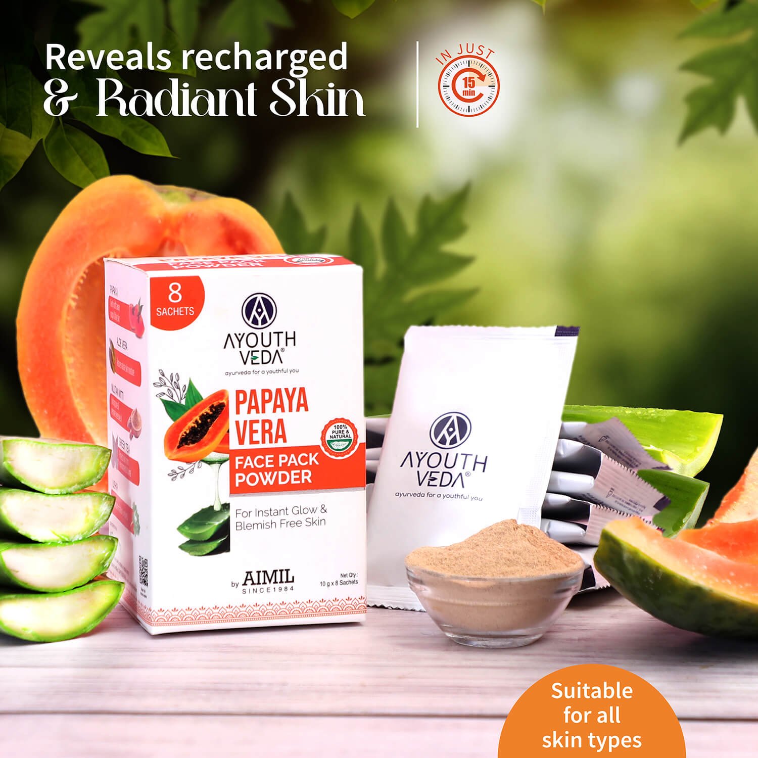 Papaya Vera Face Pack Powder For Instant Glow 80g - Ayouthveda