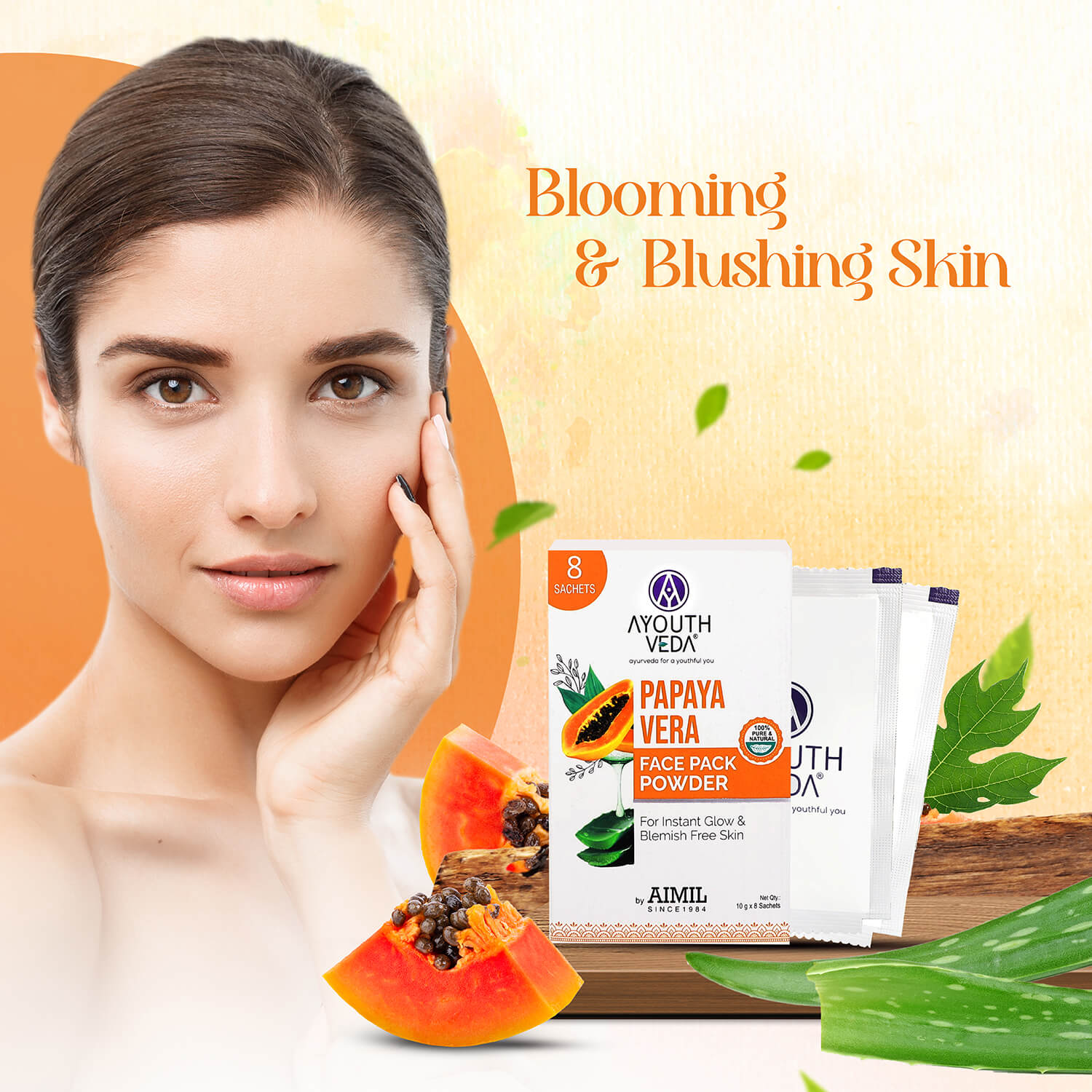 Papaya Vera Face Pack Powder For Instant Glow 80g - Ayouthveda