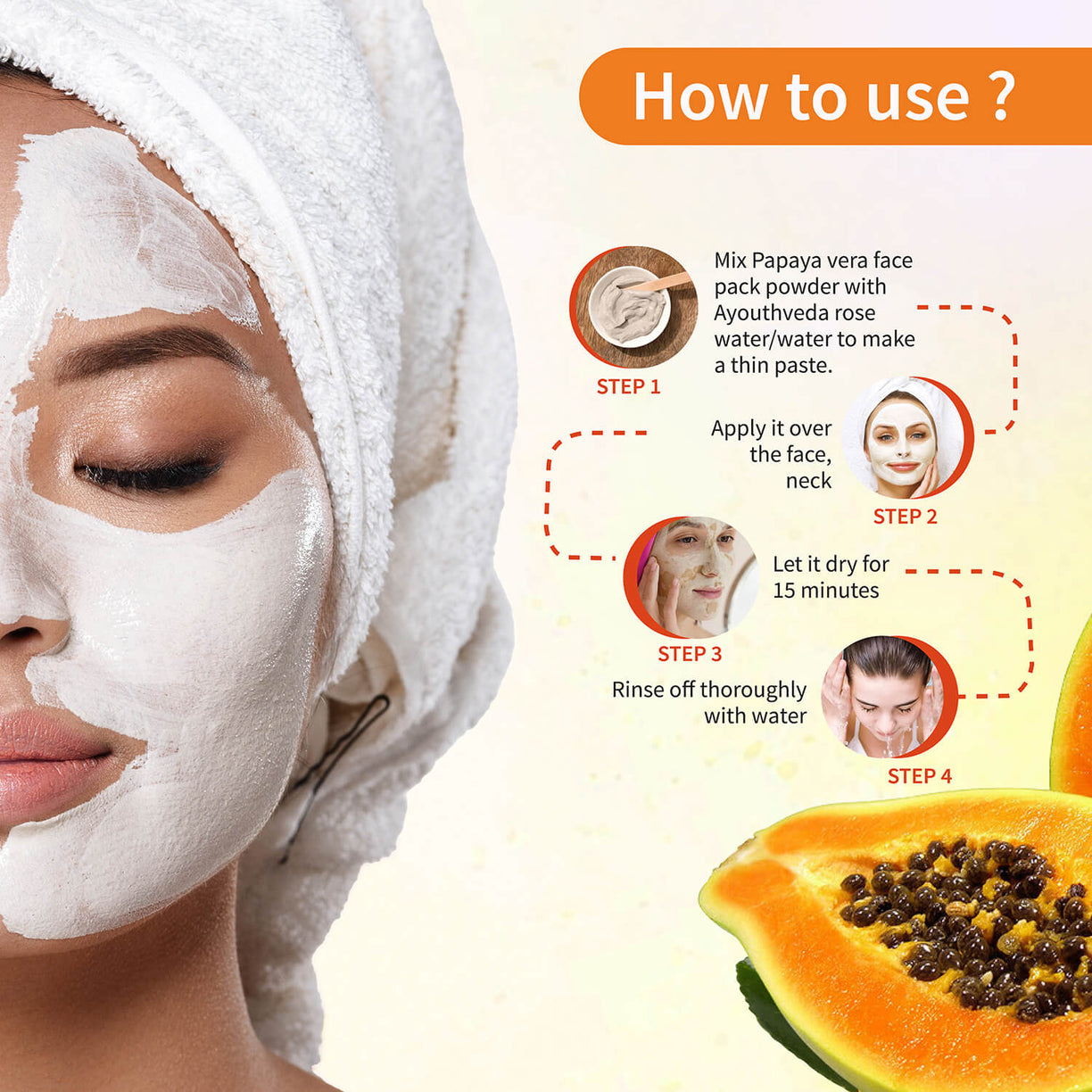 Papaya Vera Face Pack Powder For Instant Glow 80g - Ayouthveda