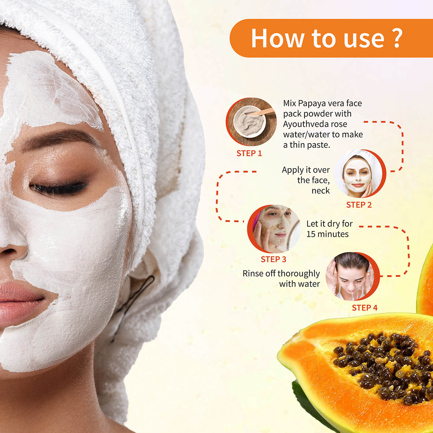 Papaya Vera Face Pack Powder For Instant Glow 80g - Ayouthveda