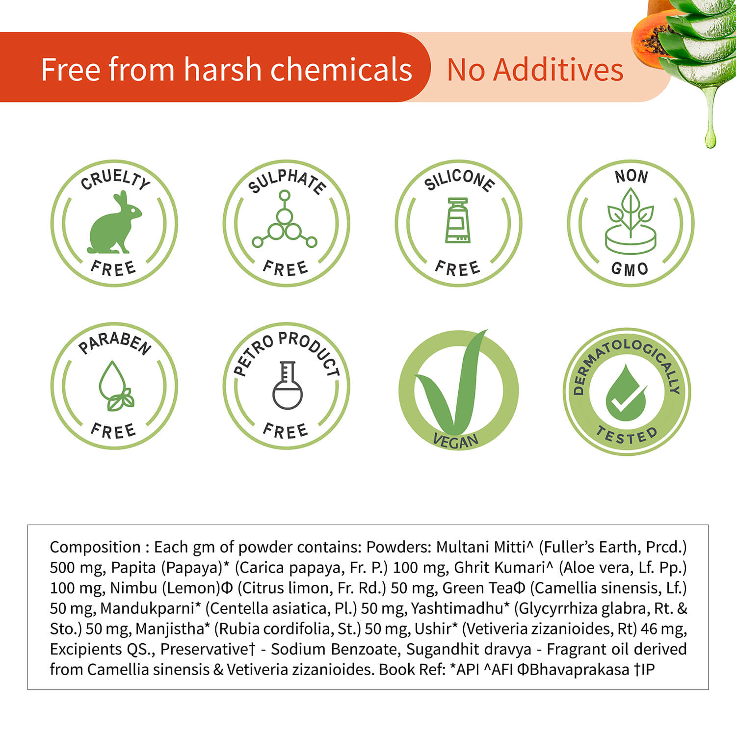 Papaya Vera Face Pack Powder For Instant Glow 80g - Ayouthveda