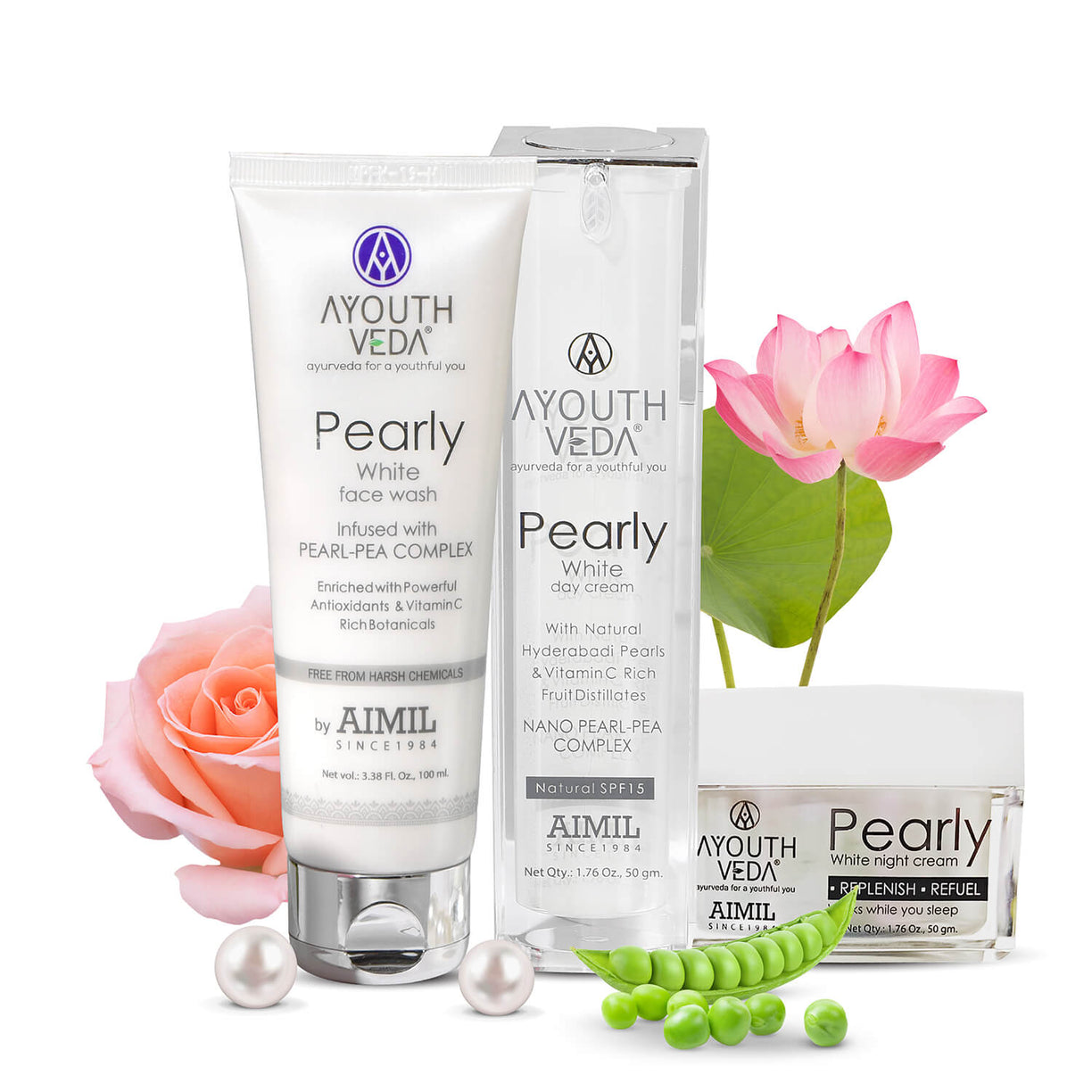 Skin Brightening Regimen | Pearly white face wash 100 ml , Day Cream g , Night Cream 50g - Ayouthveda