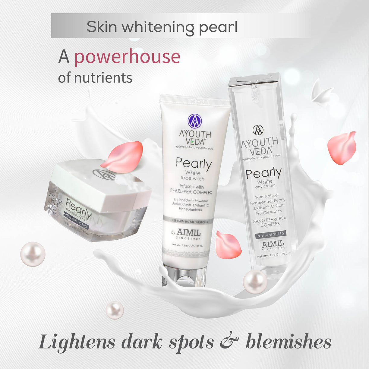 Skin Brightening Regimen | Pearly white face wash 100 ml , Day Cream g , Night Cream 50g - Ayouthveda