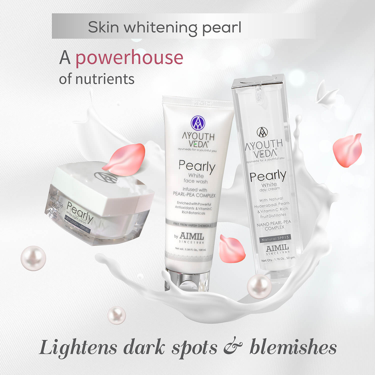 Skin Brightening Regimen | Pearly white face wash 100 ml , Day Cream g , Night Cream 50g - Ayouthveda