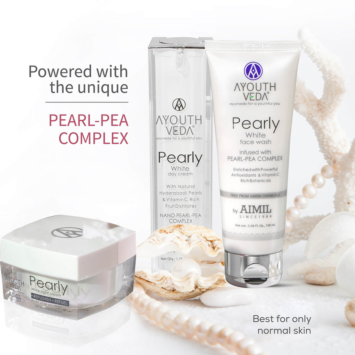 Skin Brightening Regimen | Pearly white face wash 100 ml , Day Cream g , Night Cream 50g - Ayouthveda