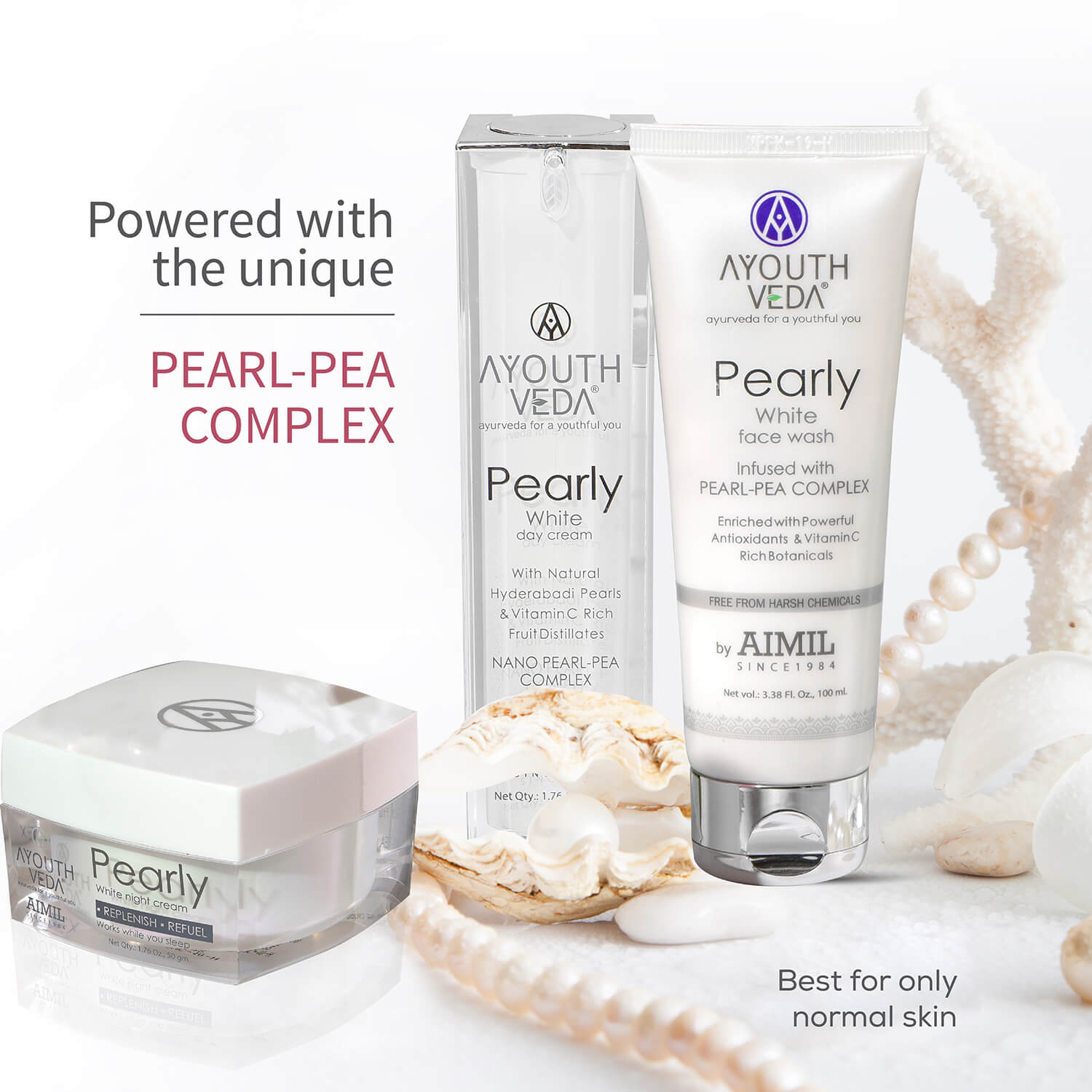 Skin Brightening Regimen | Pearly white face wash 100 ml , Day Cream g , Night Cream 50g - Ayouthveda