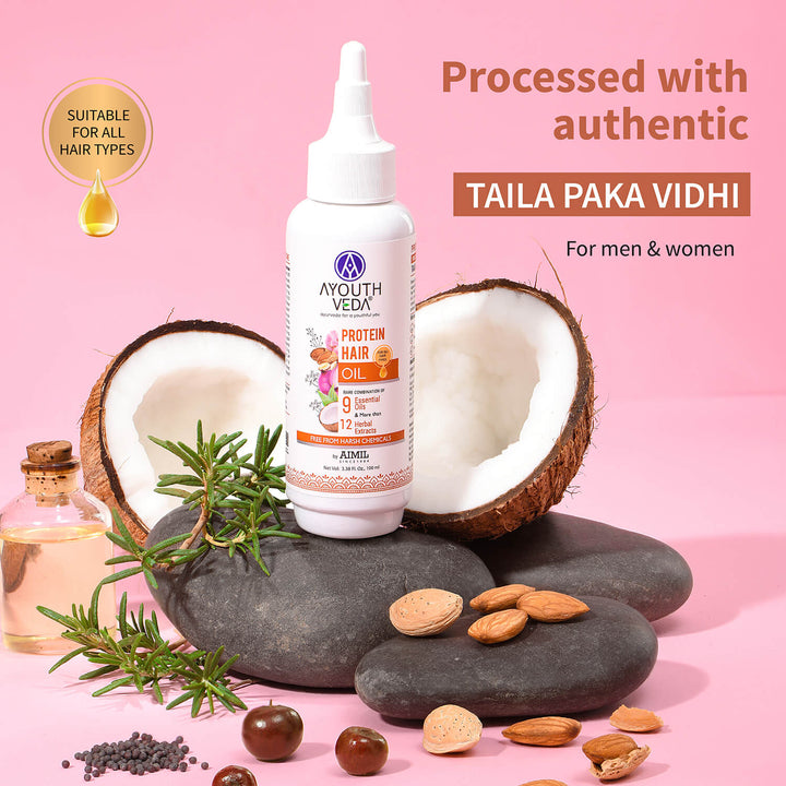 Protein Hair Oil With Bhringraj and Coffee Beans ( Net Qty - 100ml ) - Ayouthveda