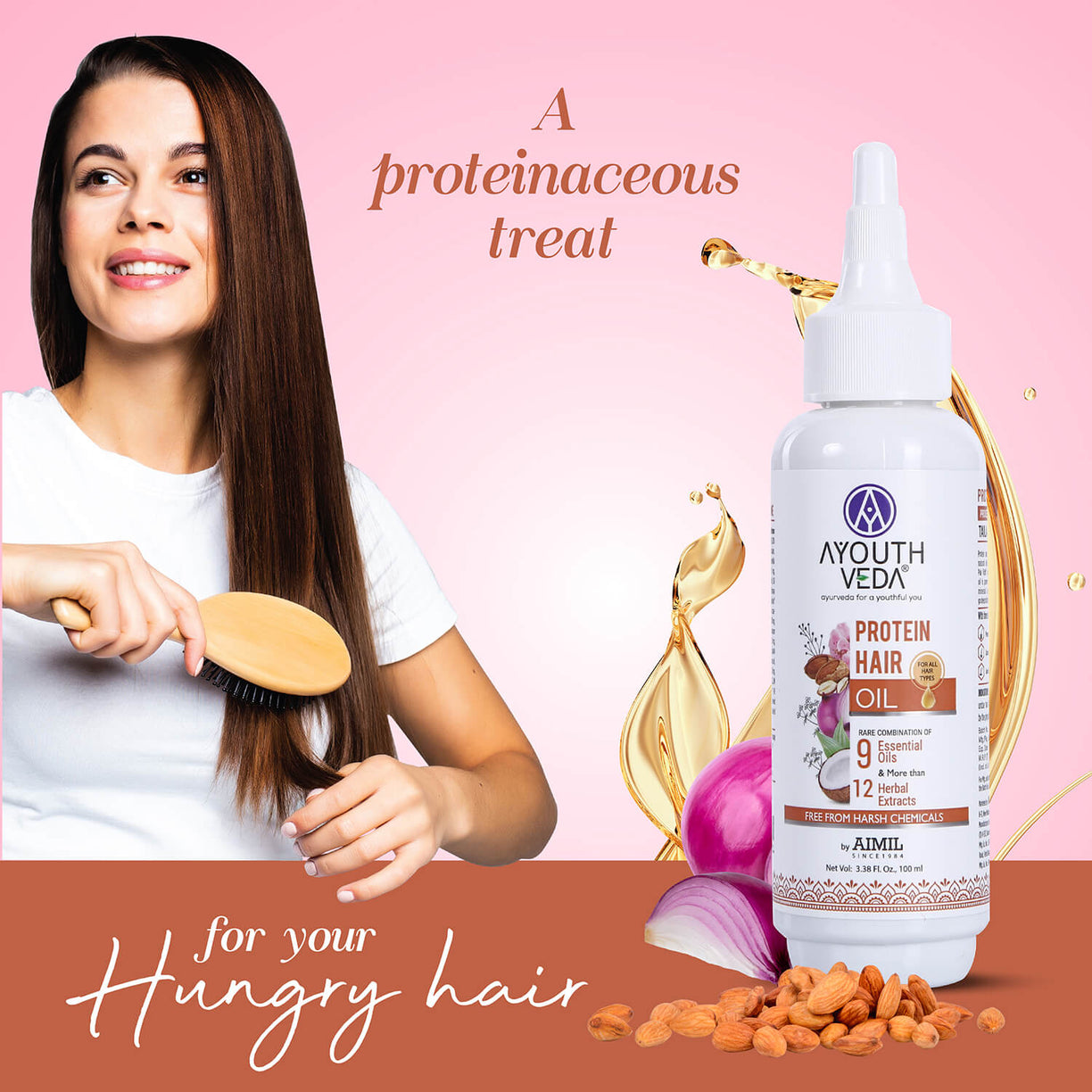 Protein Hair Oil With Bhringraj and Coffee Beans ( Net Qty - 100ml ) - Ayouthveda