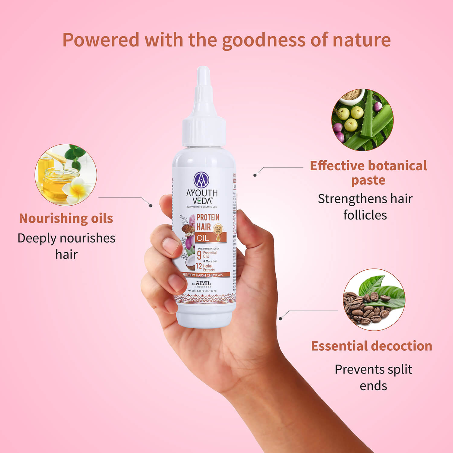 Protein Hair Oil With Bhringraj and Coffee Beans ( Net Qty - 100ml ) - Ayouthveda