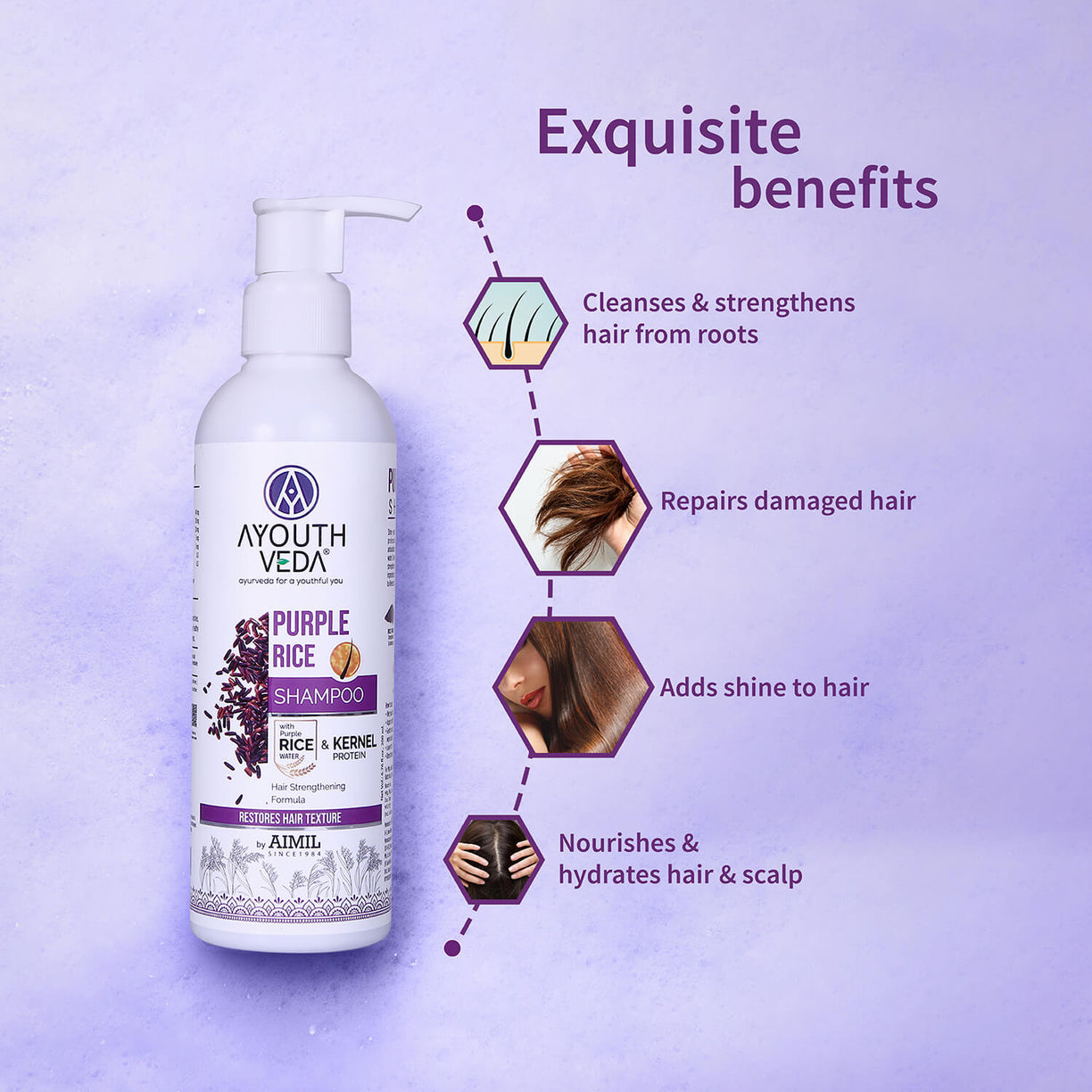 Purple Rice Shampoo with Rice Water & Kernel Protein ( Net Qty-200 ml ) - Ayouthveda