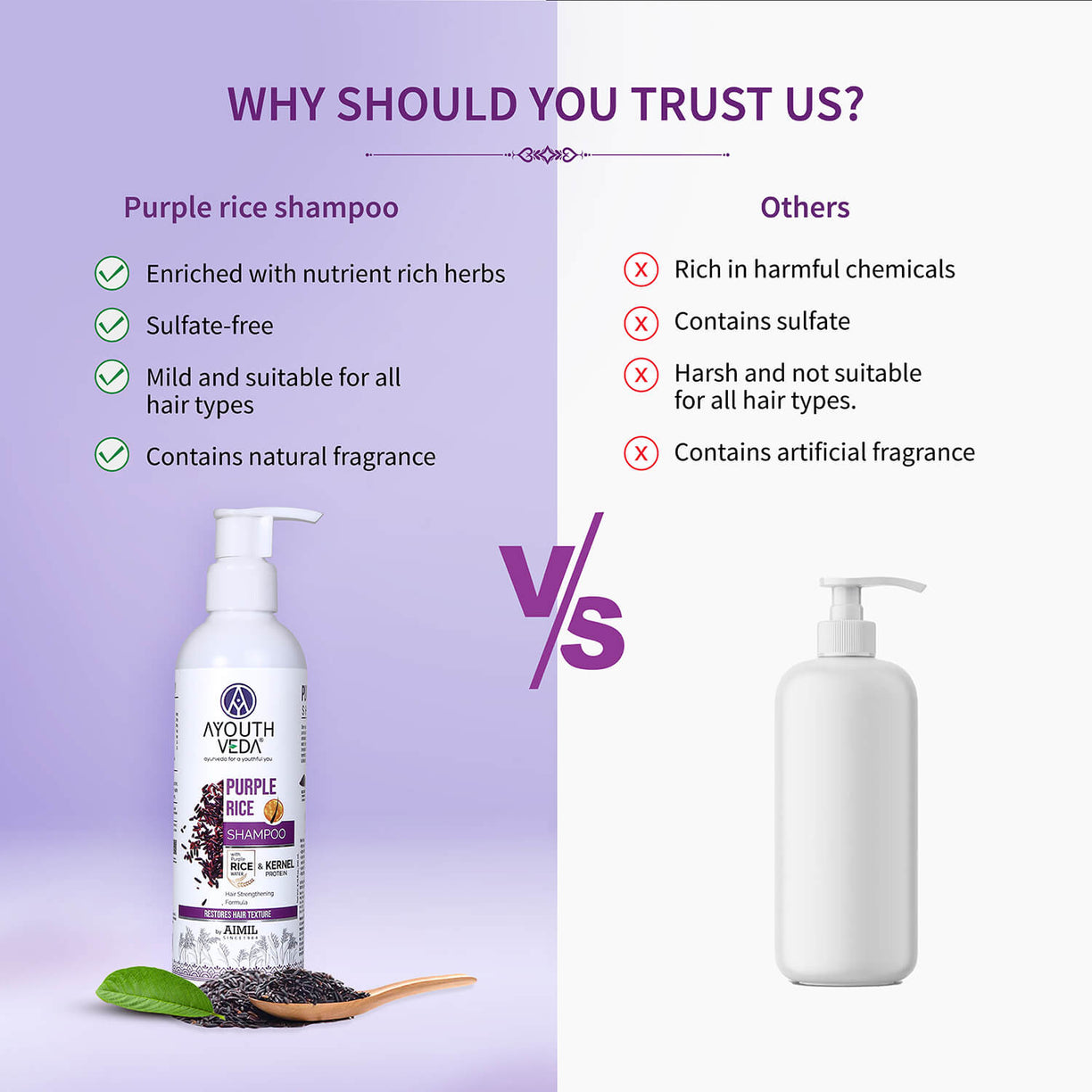 Purple Rice Shampoo with Rice Water & Kernel Protein ( Net Qty-200 ml ) - Ayouthveda